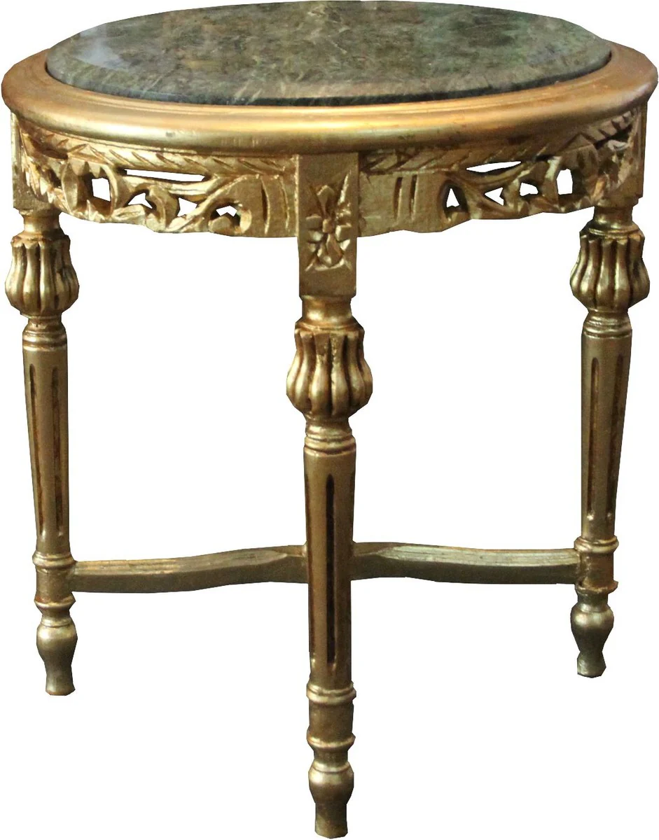 Baroque side table round table with marble top gold / green - antique style table furniture H 53 cm W 45 cm