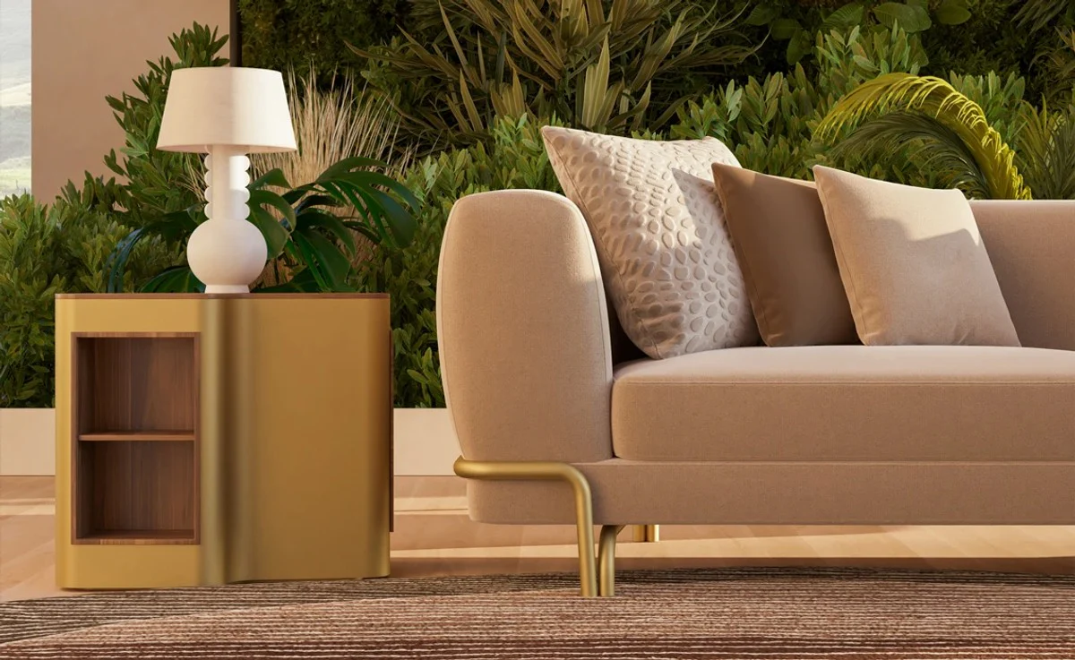 Luxury sofa light brown / brass 300 x 100 x H. 75 cm - living room sofa - hotel sofa - living room furniture - hotel furniture - luxury furniture - luxury furnishings
