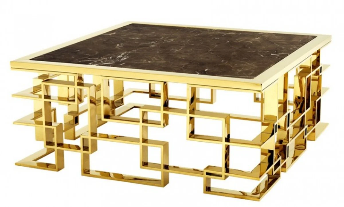 Art Deco luxury coffee table stainless steel / gold finish with marble top 100 x 100 x H. 45 cm - living room salon table - hotel furniture