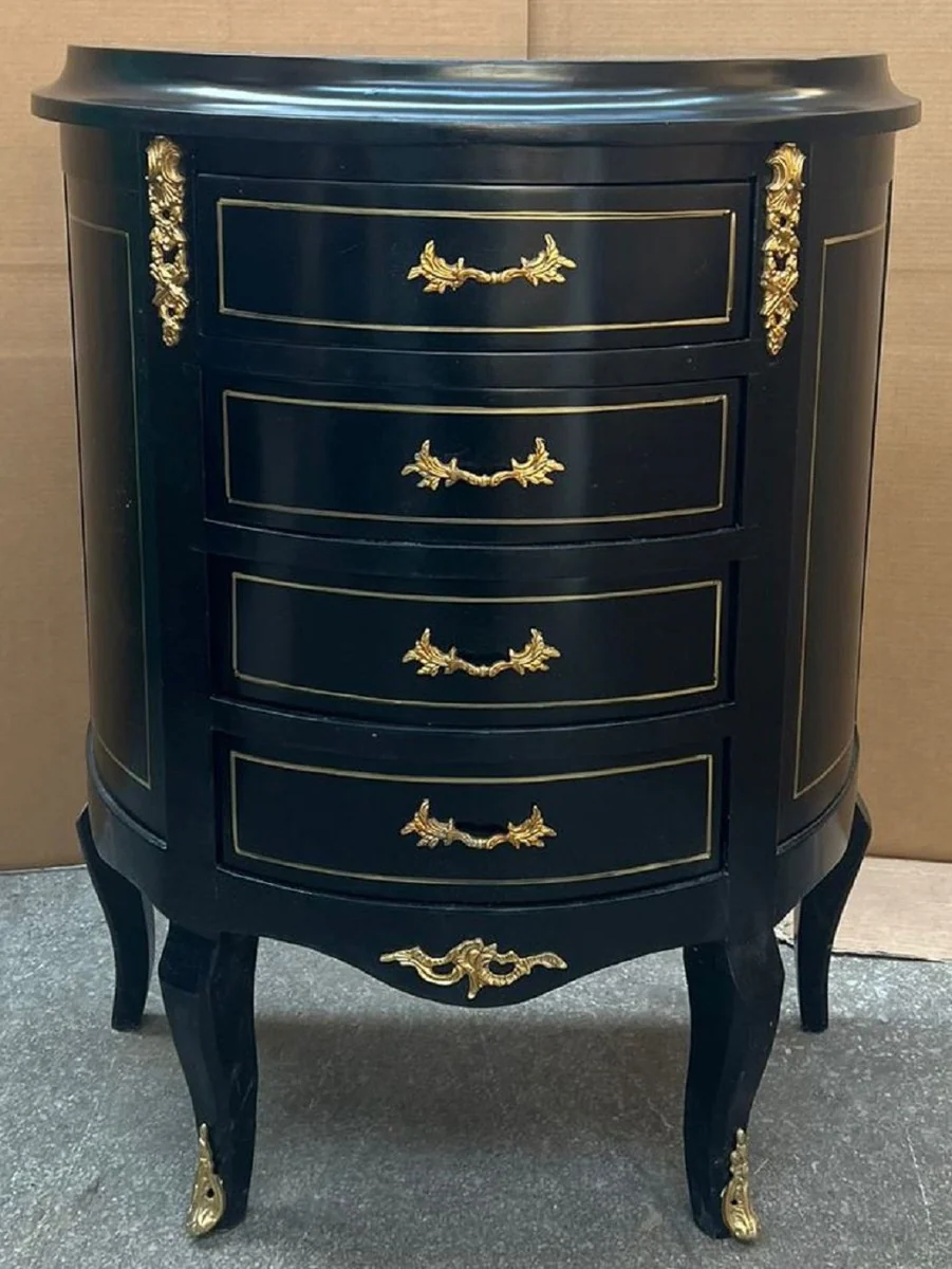 Baroque chest of drawers with 4 drawers black / gold - Handcrafted solid wood chest of drawers in Baroque style - Handcrafted Baroque furniture - Noble & magnificent