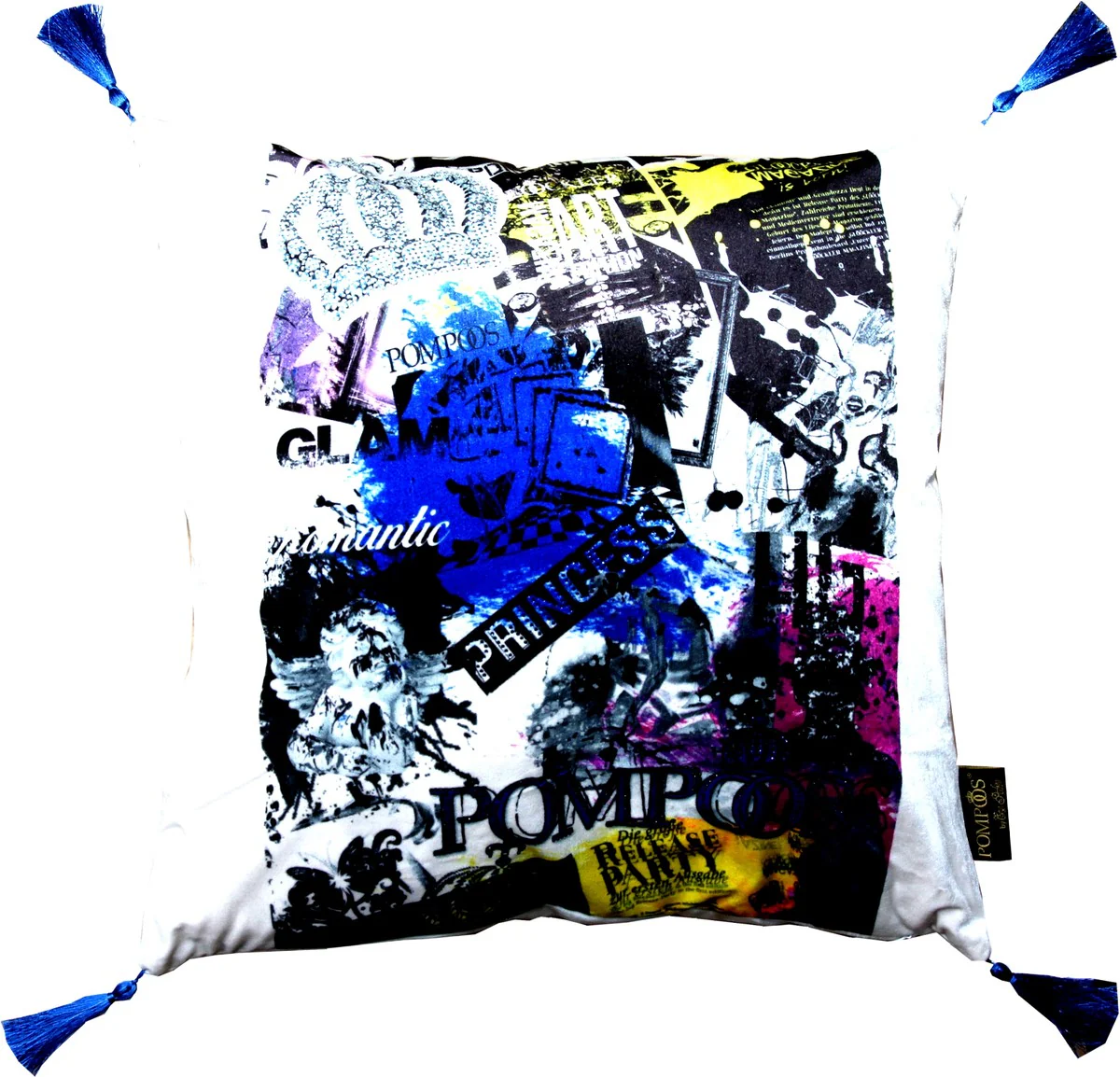 Harald Glööckler designer decorative cushion Pompöös by with glitter stones white - blue