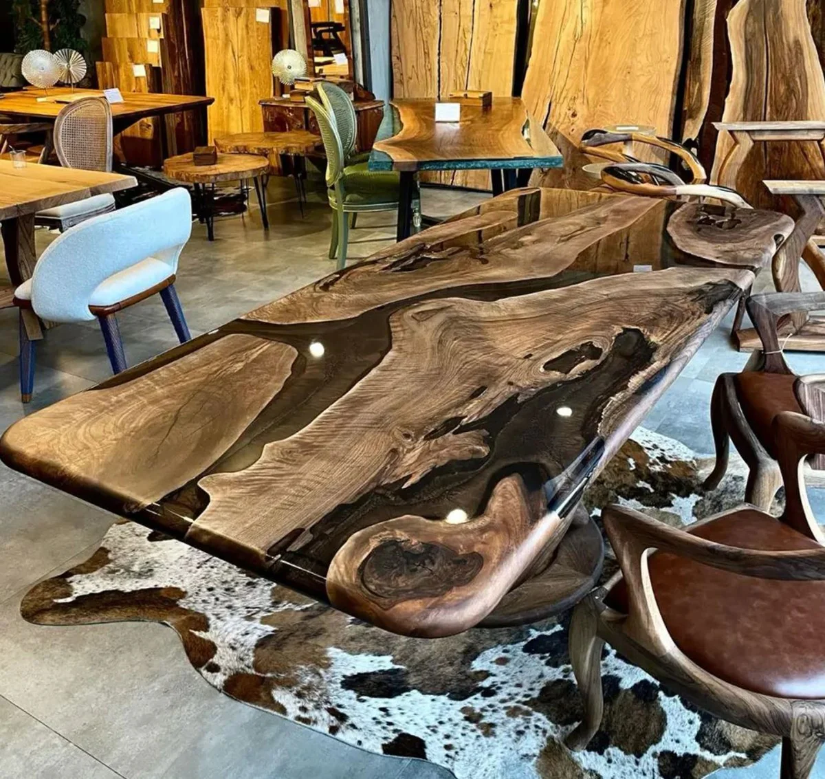 Luxury solid wood epoxy resin dining table brown 200 cm