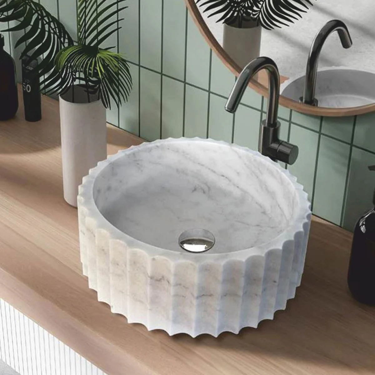 Luxury marble washbasin bowl white Ø 39 cm - bathroom accessories