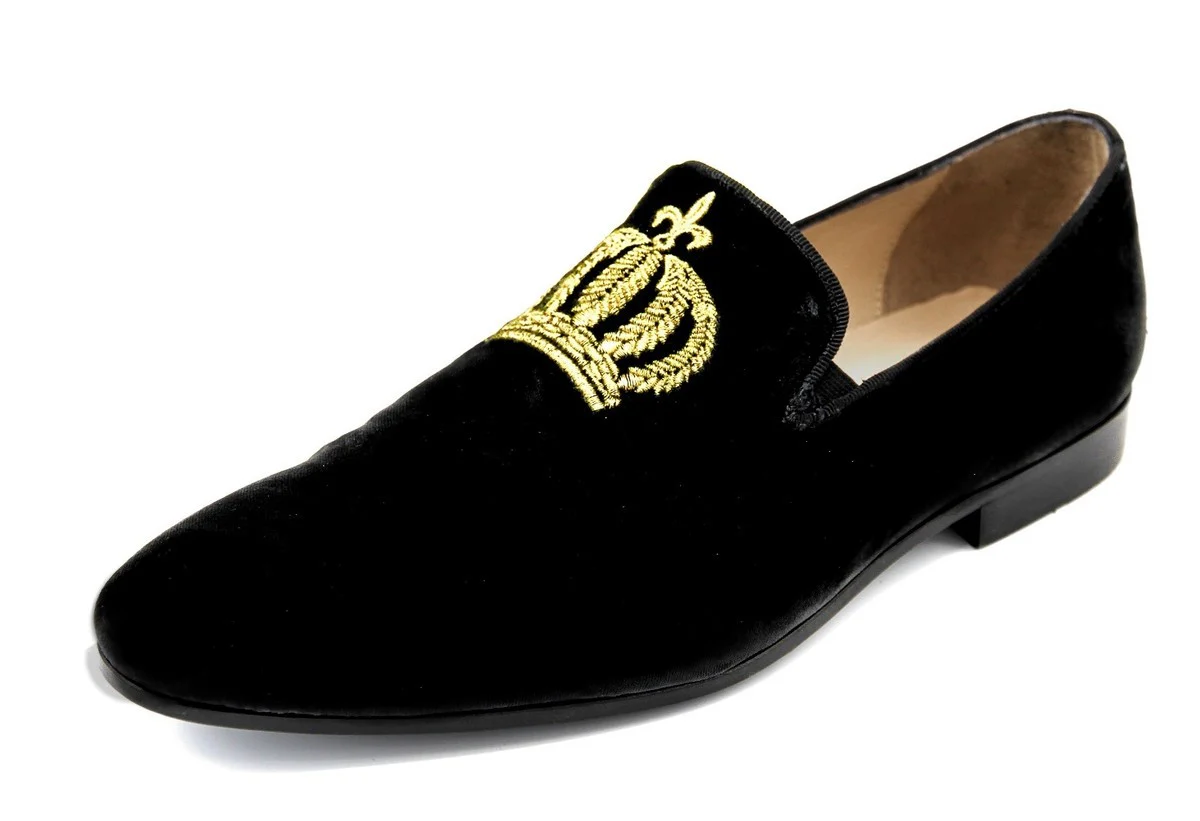 Pompöös by Luxury Velvet Slipper Crown Black / Gold - Various Shoe Sizes - designed by Harald Glööckler
