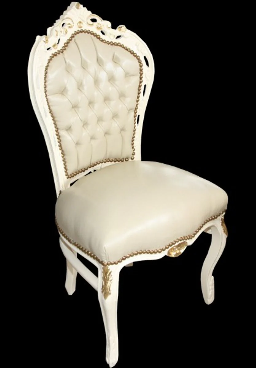 Baroque Dining Room Chair Cream/Gold Leather Look Mod1 - Furniture Antique Style - Limited Edition