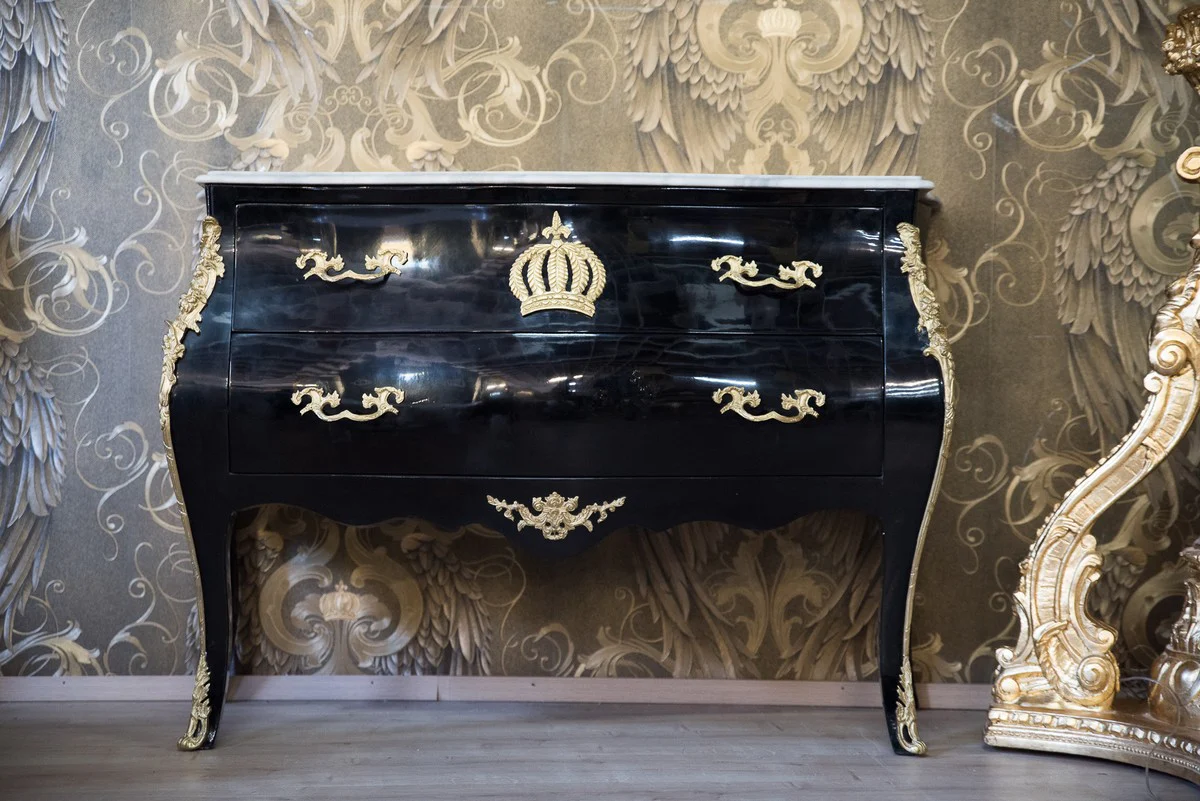 Pompöös by Baroque chest of drawers with 2 drawers and marble top black / gold / white - Pompöös Baroque chest of drawers designed by Harald Glööckler