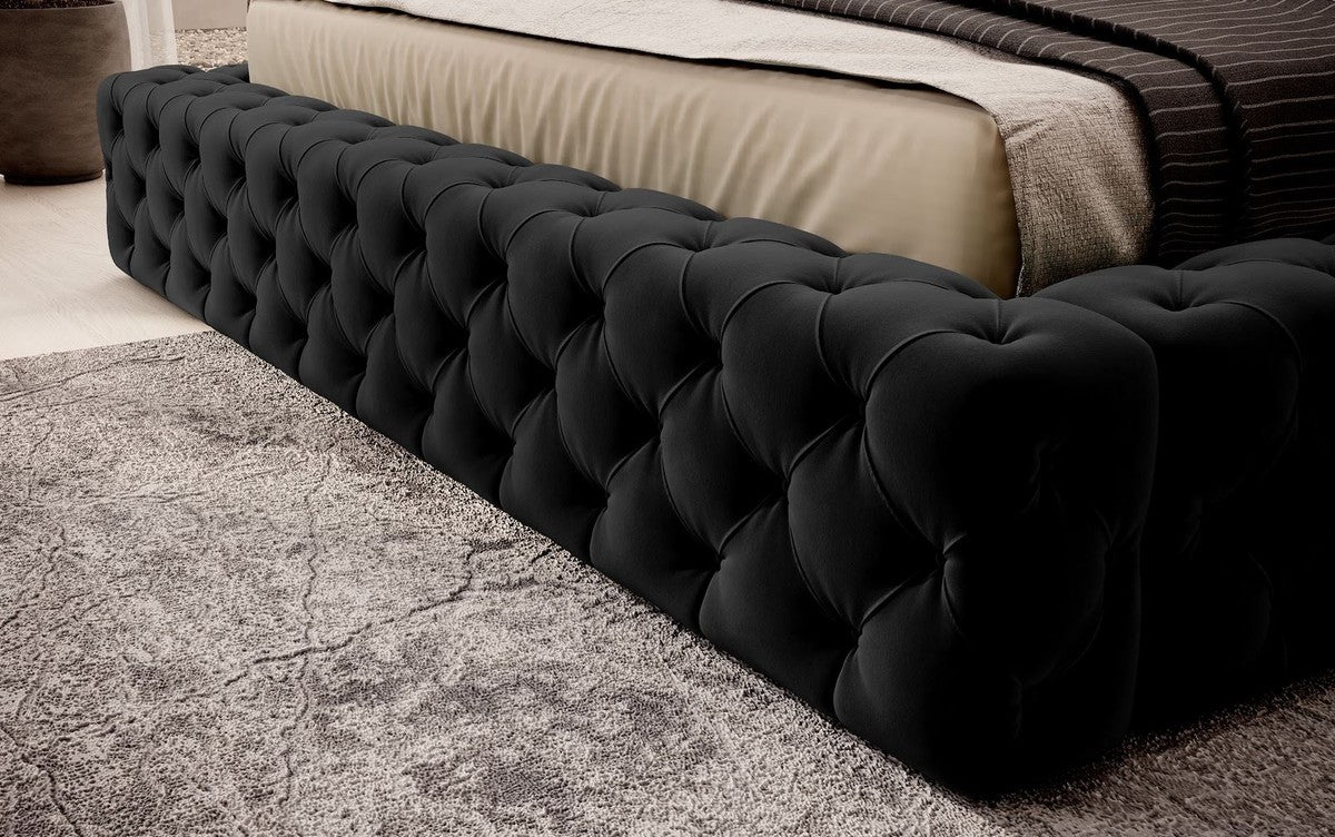 Luxury Chesterfield Velvet Double Bed with Black Mattress - Various Sizes