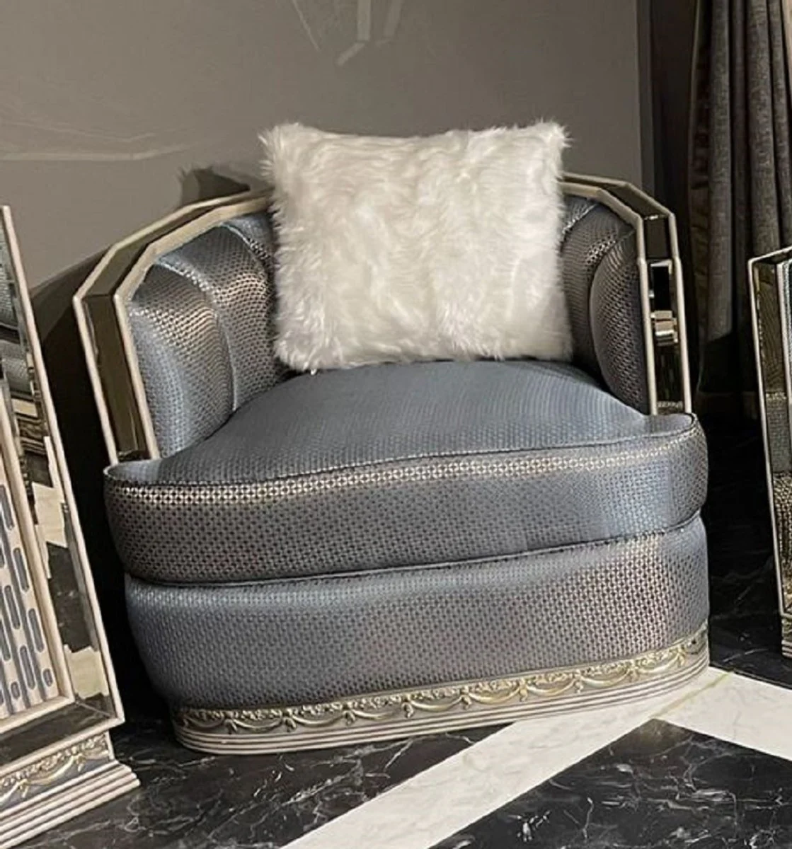 Luxury Art Deco Living Room Set Light Blue / Silver / Cream - 2 Art Deco Sofas & 2 Art Deco Armchairs & 1 Art Deco Coffee Table - Living Room Furniture - Art Deco Furniture - Luxury Furniture