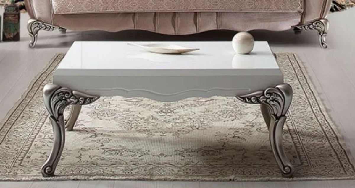 Luxury baroque living room set pink / silver - 2 sofas & 2 armchairs & 1 coffee table - Elegant living room furniture in baroque style