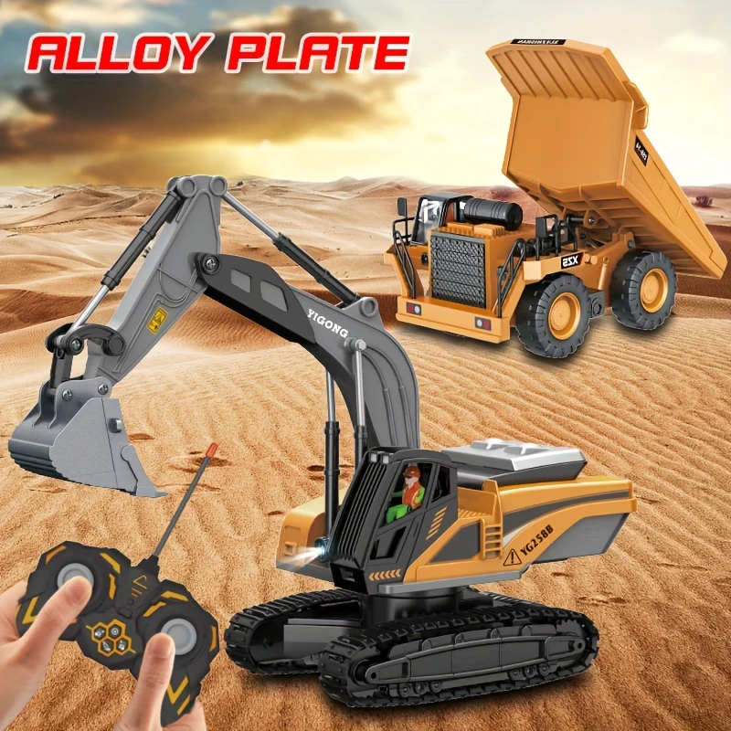 Ferngesteuertes Baufahrzeug-Modell-Spielzeugauto-Set – Legierungsbagger, Bulldozer, Muldenkipper und mehr – perfekte Eltern-Kind-Outdoor-Aktivität und Geschenk!