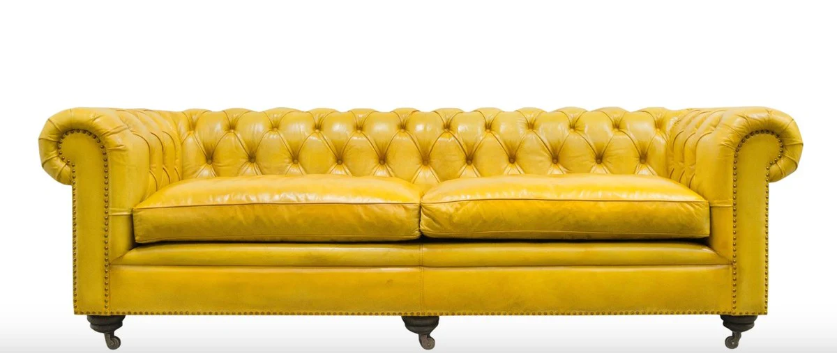 Luxury Chesterfield 2 seater sofa yellow 242 x 100 x H. 71 cm - Luxury leather furniture