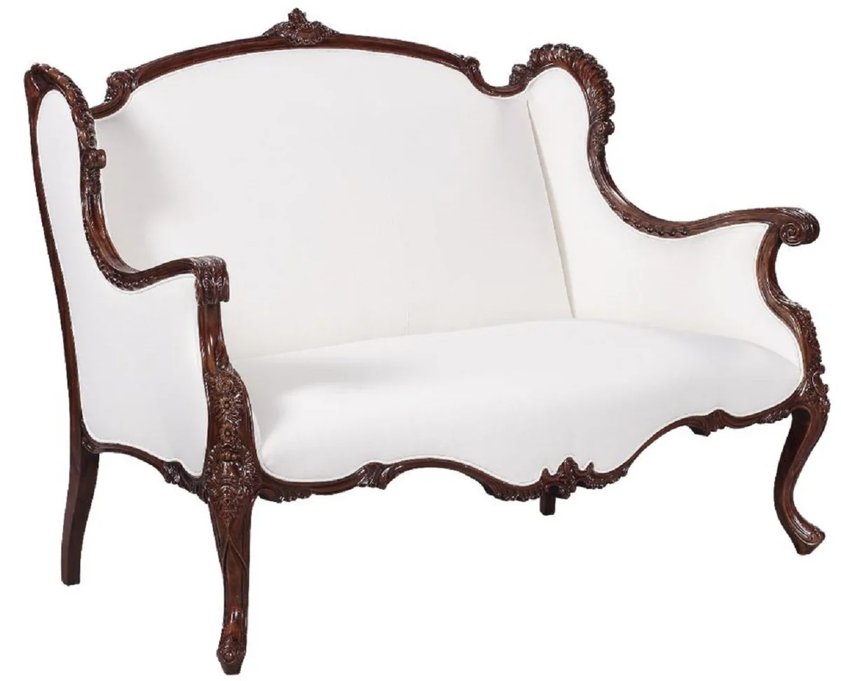 Luxury Baroque Sofa White / Dark Brown - Magnificent Living Room Sofa in Baroque Style - Baroque Living Room Furniture - Noble & Magnificent