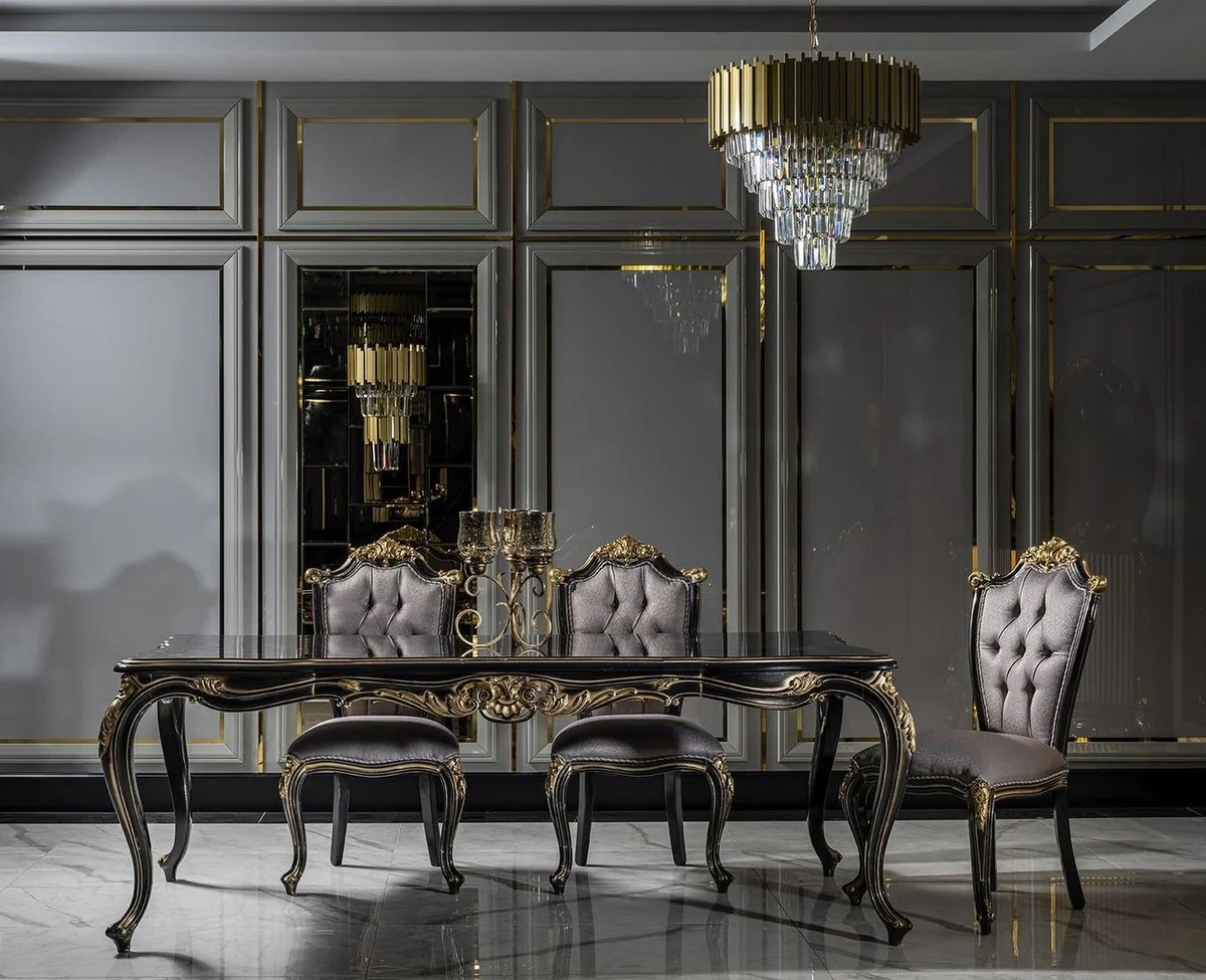 Luxury Baroque Dining Room Chair Set Silver / Black / Gold - Handmade Kitchen Chairs Set of 6 - Baroque Dining Room Furniture - Noble & Magnificent