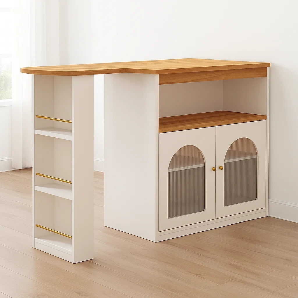 Ausziehbarer Barschrank mit LED-Beleuchtung, weißes MDF, für das Wohnzimmer, 193×39×105 cm - UwEEJbCL9eyc