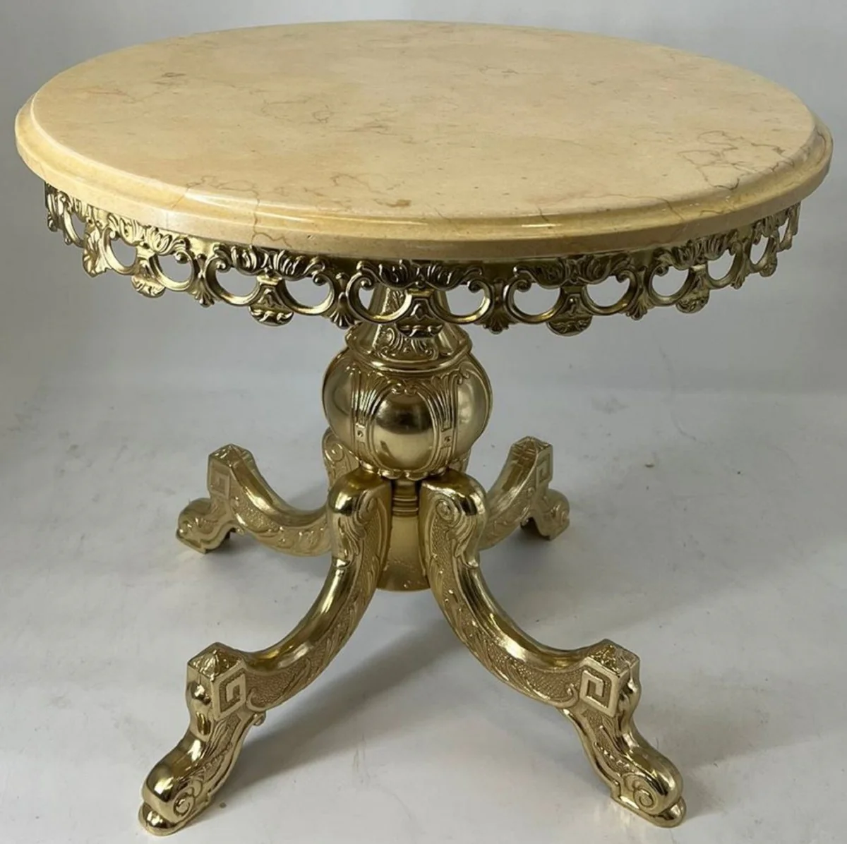 Luxury baroque side table cream / gold Ø 60 x H. 48 cm - Round brass table with marble top - Luxury furniture in the baroque style - Baroque furniture - Luxury quality - Made in Italy