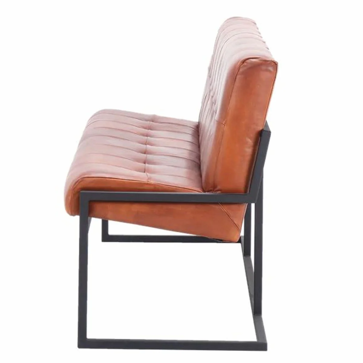 Luxury Chesterfield genuine leather bench light brown / black 200 cm - genuine leather furniture