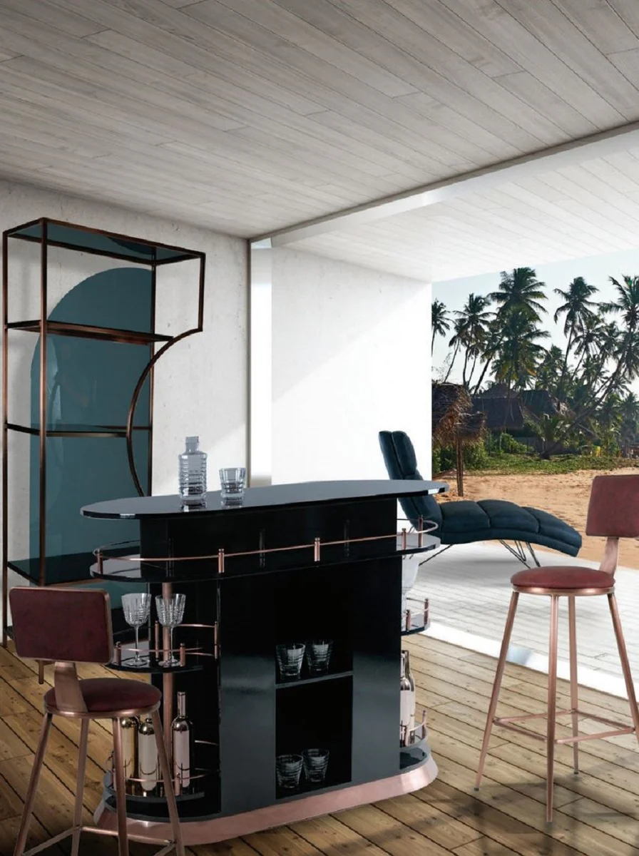 Luxury bar chair wine red / copper 44 x 44 x H. 104 cm - Padded bar stool with elegant faux leather - Bar furniture - Luxury furniture