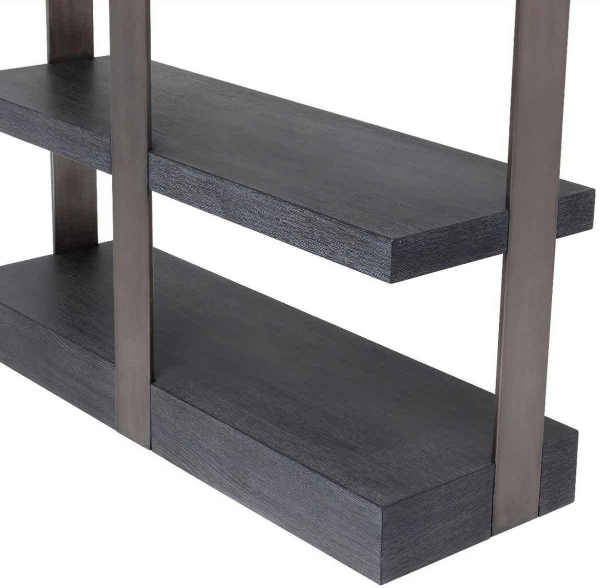 Luxury shelf cabinet black / bronze 120.5 x 40 x H. 230 cm - oak veneer cabinet with stainless steel frame - bookcase - luxury living room furniture