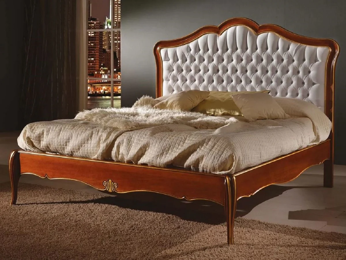 Luxury Baroque double bed white / brown / gold - Magnificent solid wood bed - Baroque bedroom furniture - Luxury quality - Made in Italy