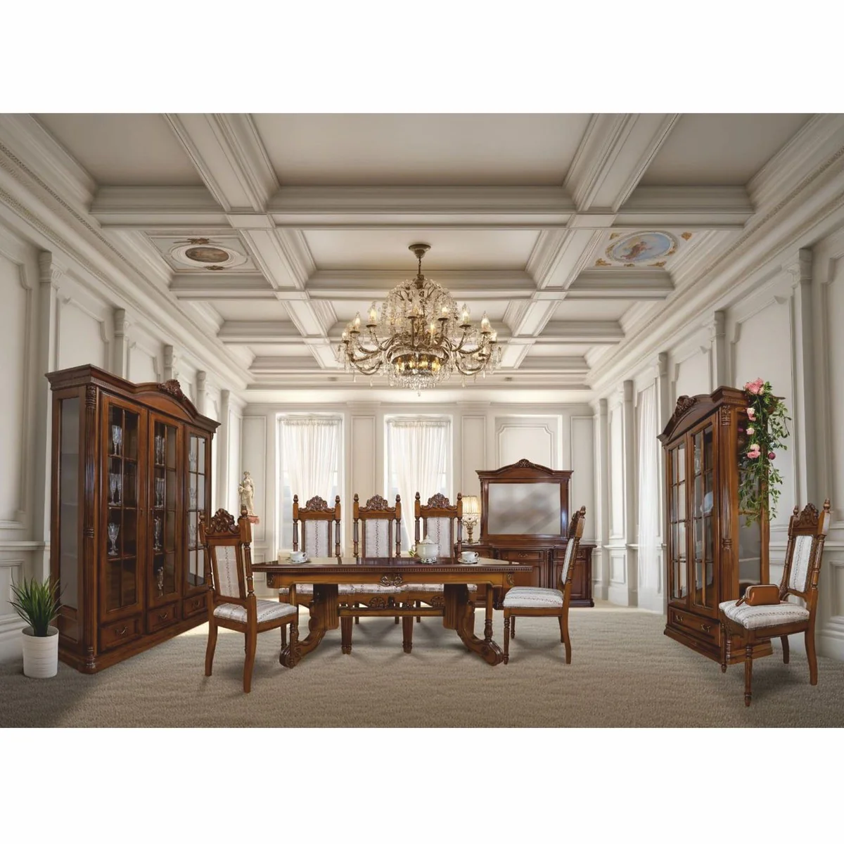 Luxury Baroque Dining Table Dark Brown / Brown 200-276 cm - Baroque Furniture