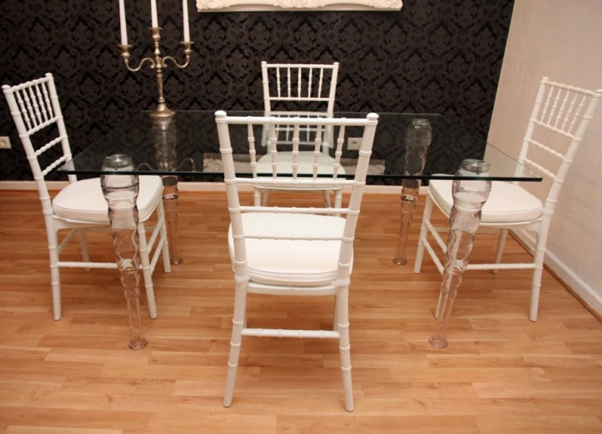 Designer Acrylic Dining Room Set White/White - Ghost Chair Table - Polycarbonate Furniture - 1 Table + 4 Chairs - Designer Furniture