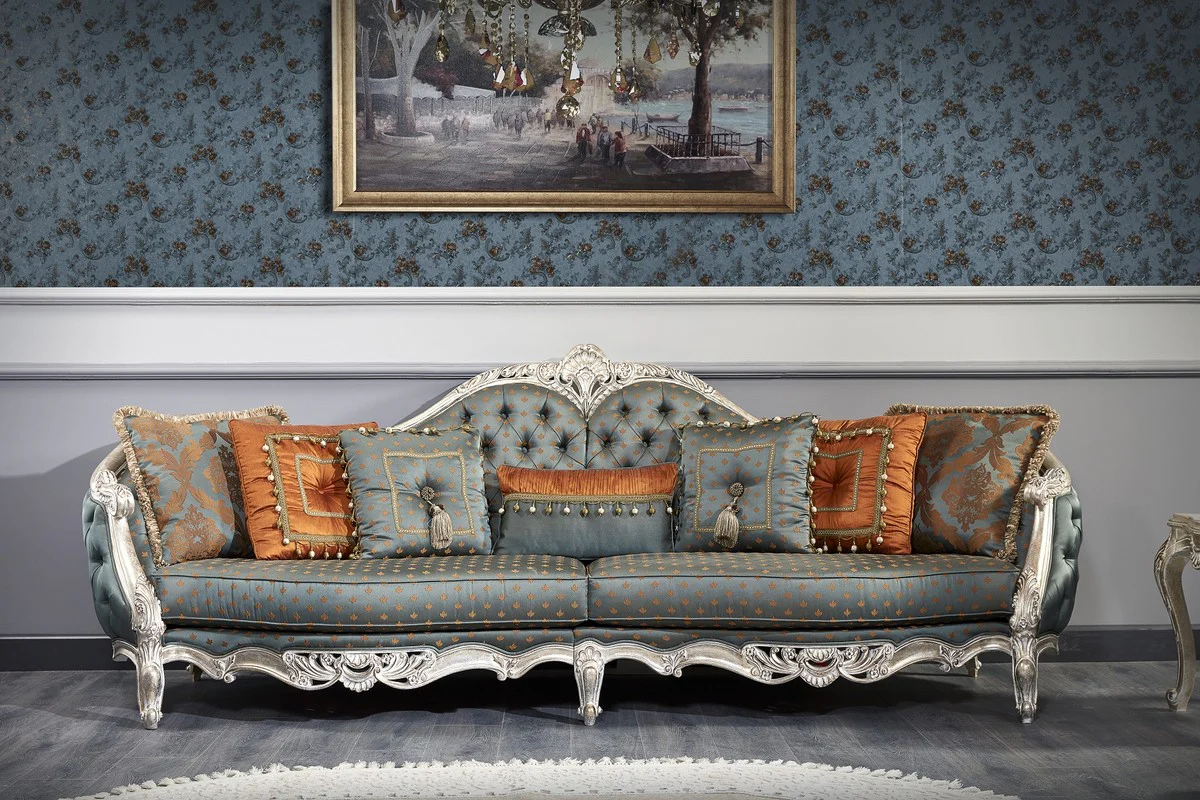 Luxus Barock Wohnzimmer Set - 1 Chesterfield Sofa & 1 Chesterfield Thron Sessel & 1 Beistelltisch - Barock Wohnzimmermöbel