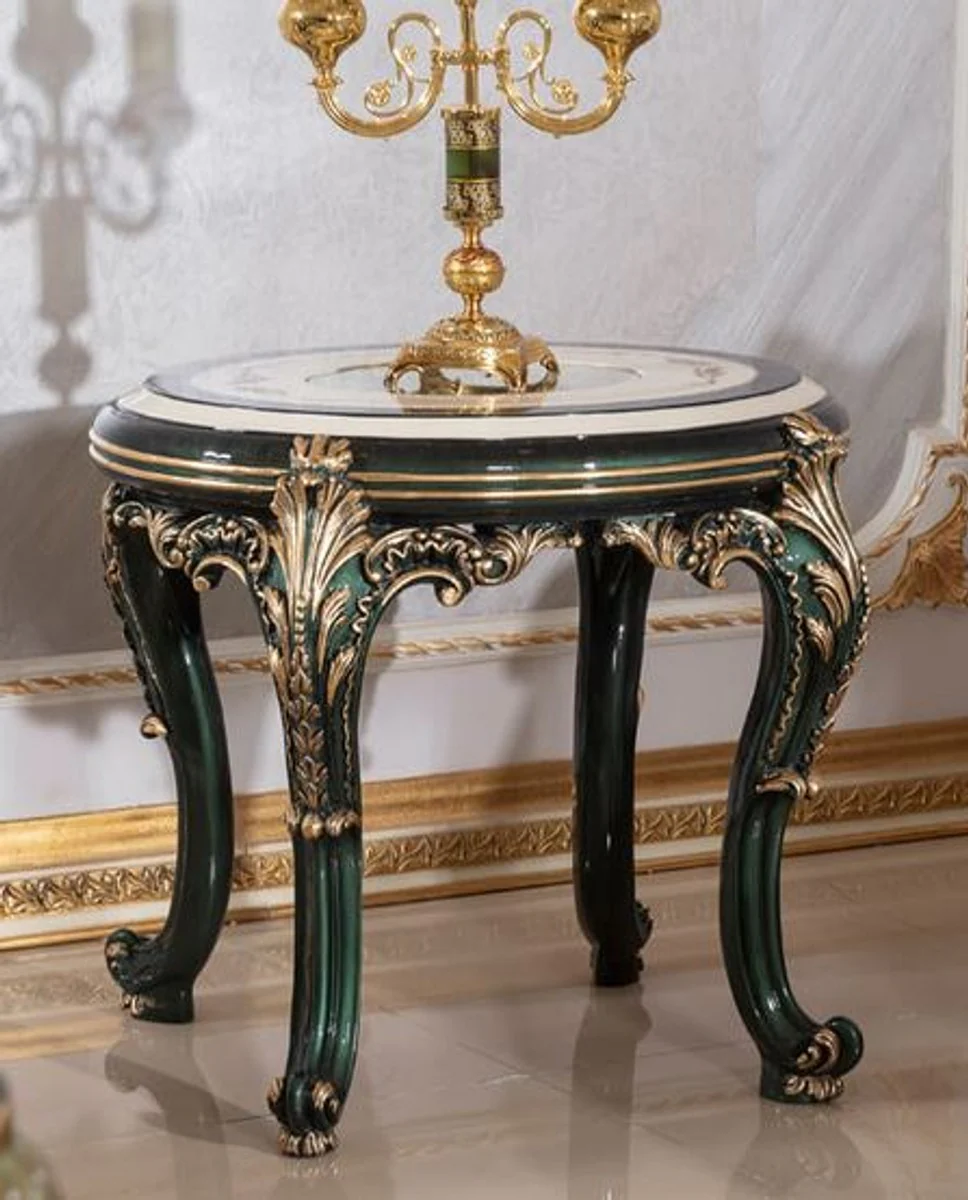 Luxury baroque side table beige / white / green / gold - magnificent solid wood table in baroque style - baroque living room furniture - noble and magnificent
