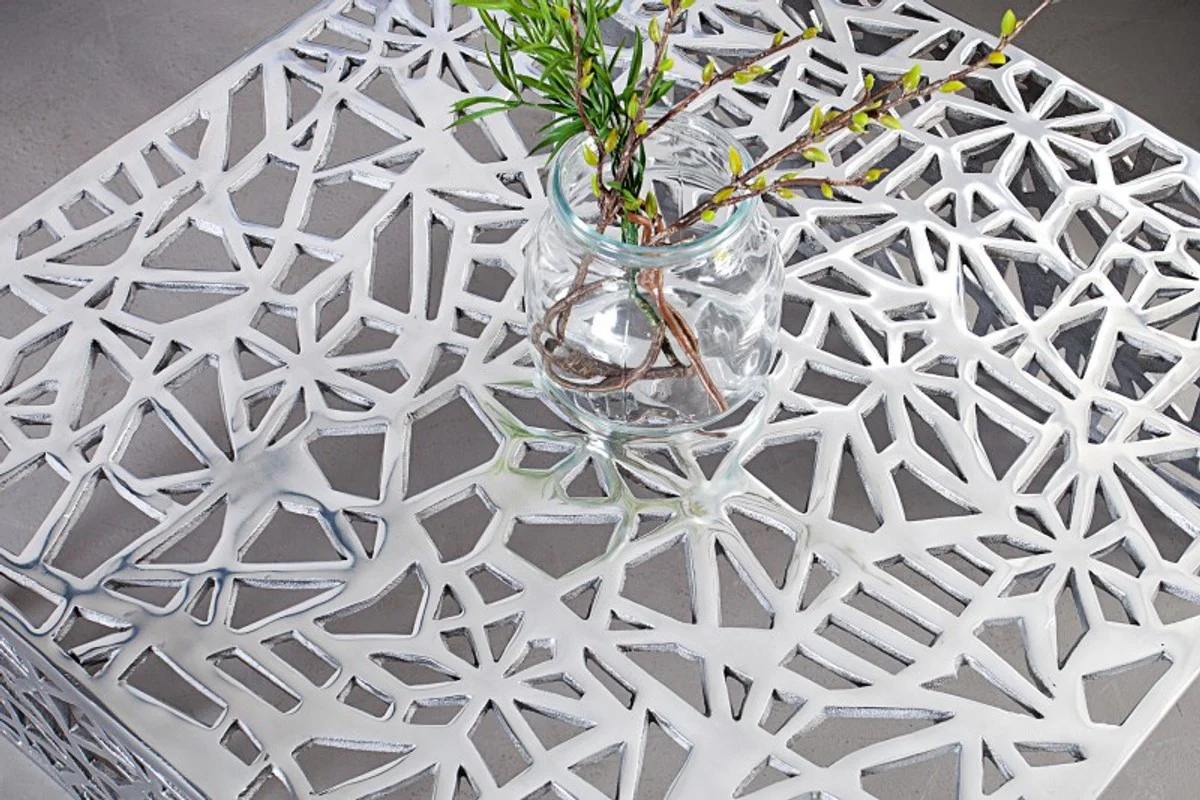 Art Deco coffee table silver metal 60 x 60 x H. 32 cm - Art Nouveau table - Furniture living room