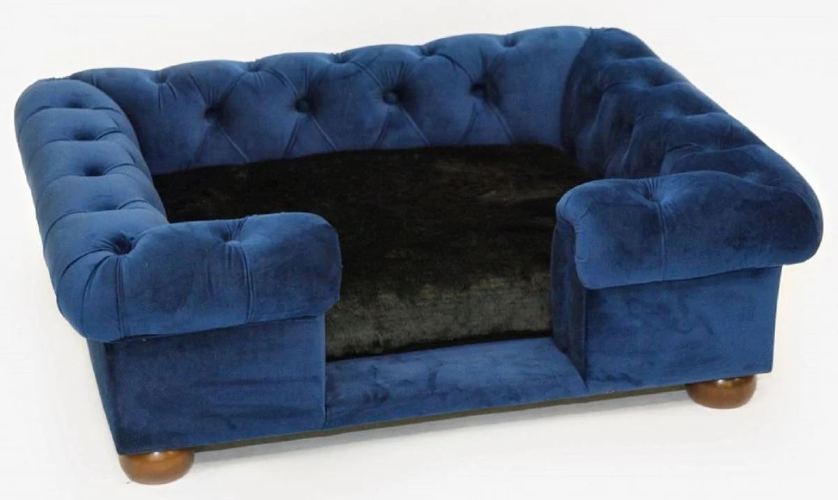 Luxury Chesterfield dog bed blue / brown / black 79 x 69 x H. 31 cm - Rectangular dog bed - Luxury Chesterfield dog furniture - Luxury Chesterfield animal furniture