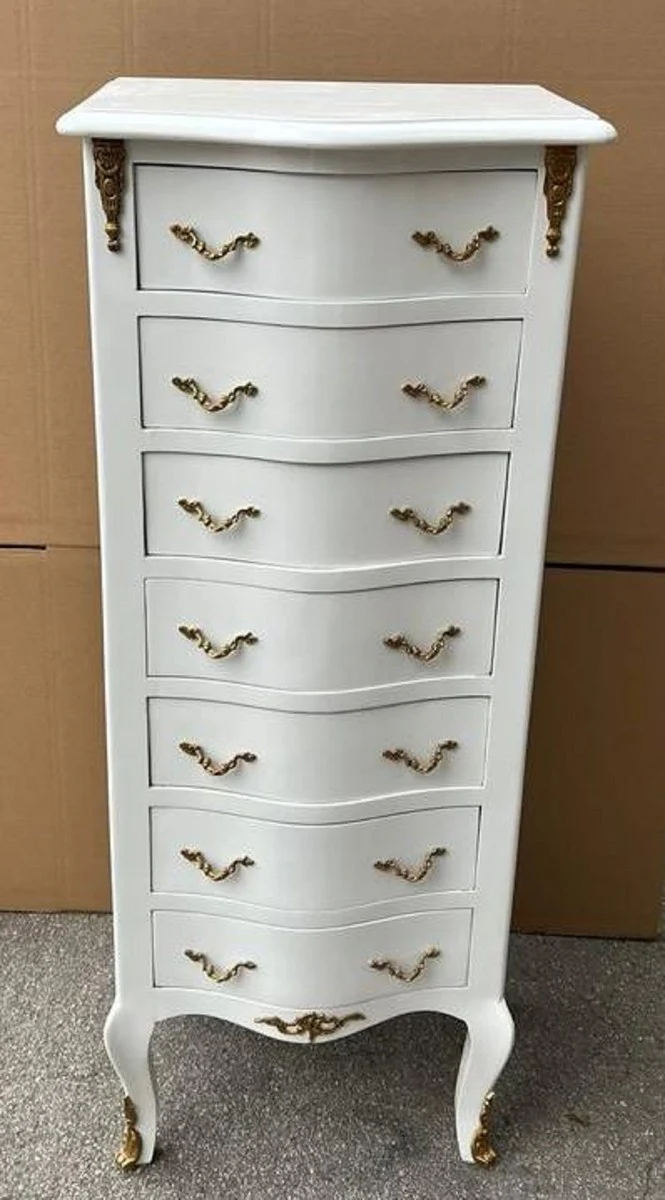 Baroque chest of drawers with 7 drawers white / brass - handmade solid wood cabinet in baroque style - living room furniture in baroque style - baroque furniture - baroque furnishings