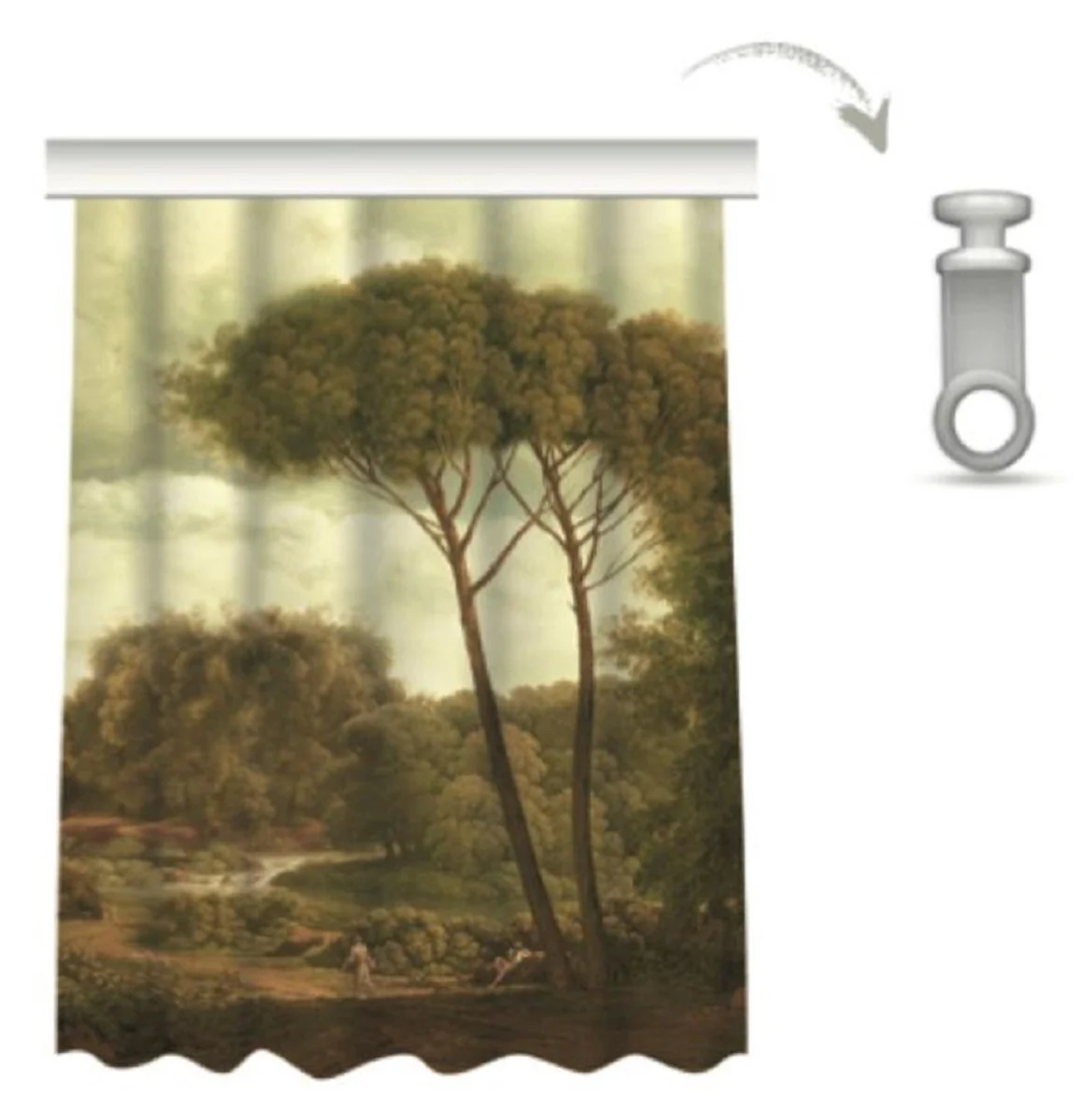 Luxury curtain set landscape multicolored 250 x H. 290 cm - Printed linen & velvet curtains - Eyelet curtains - Sliding curtains - Luxury quality