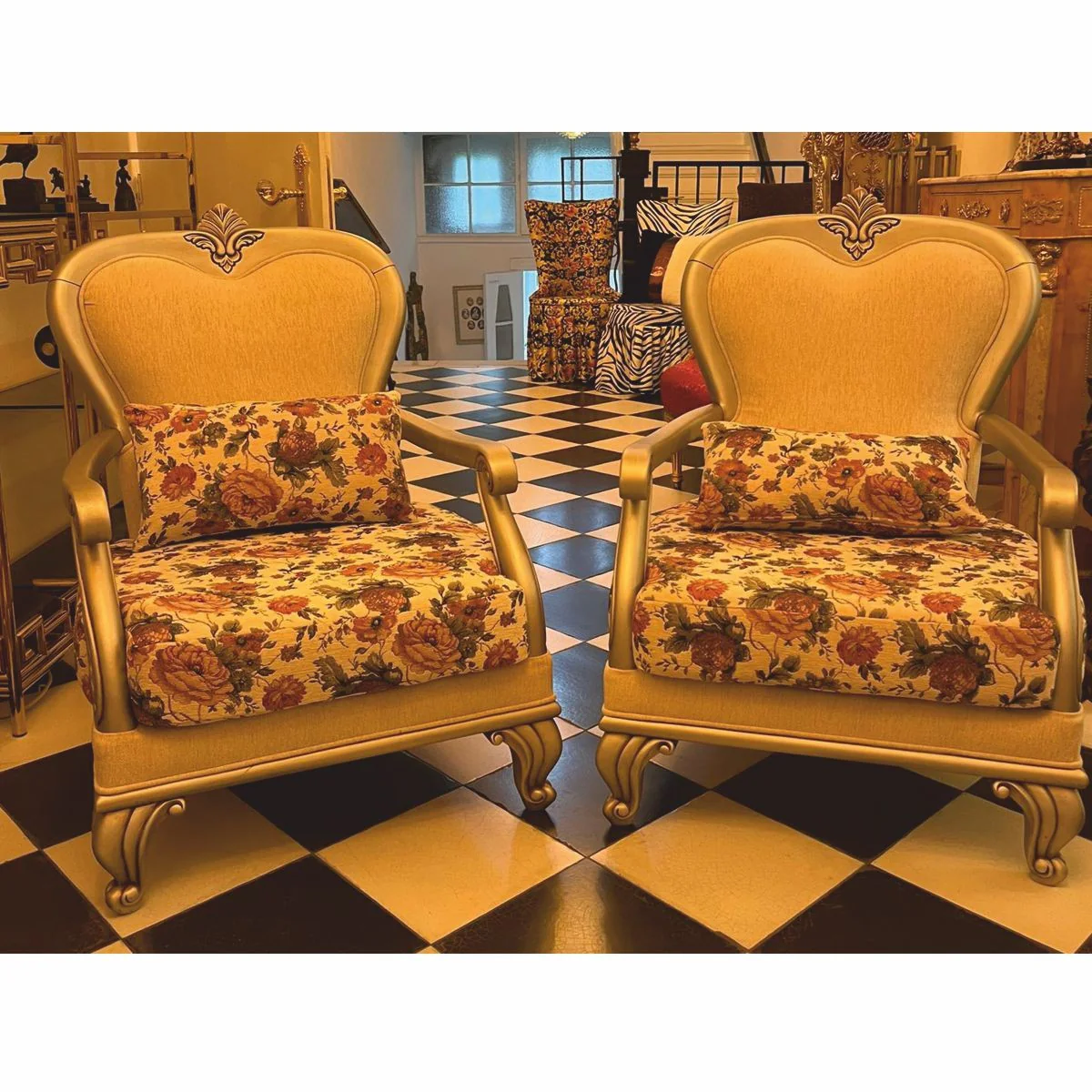 Luxus Barock Wohnzimmer Sessel 2er Set Bunt / Silber - Barockstil Möbel