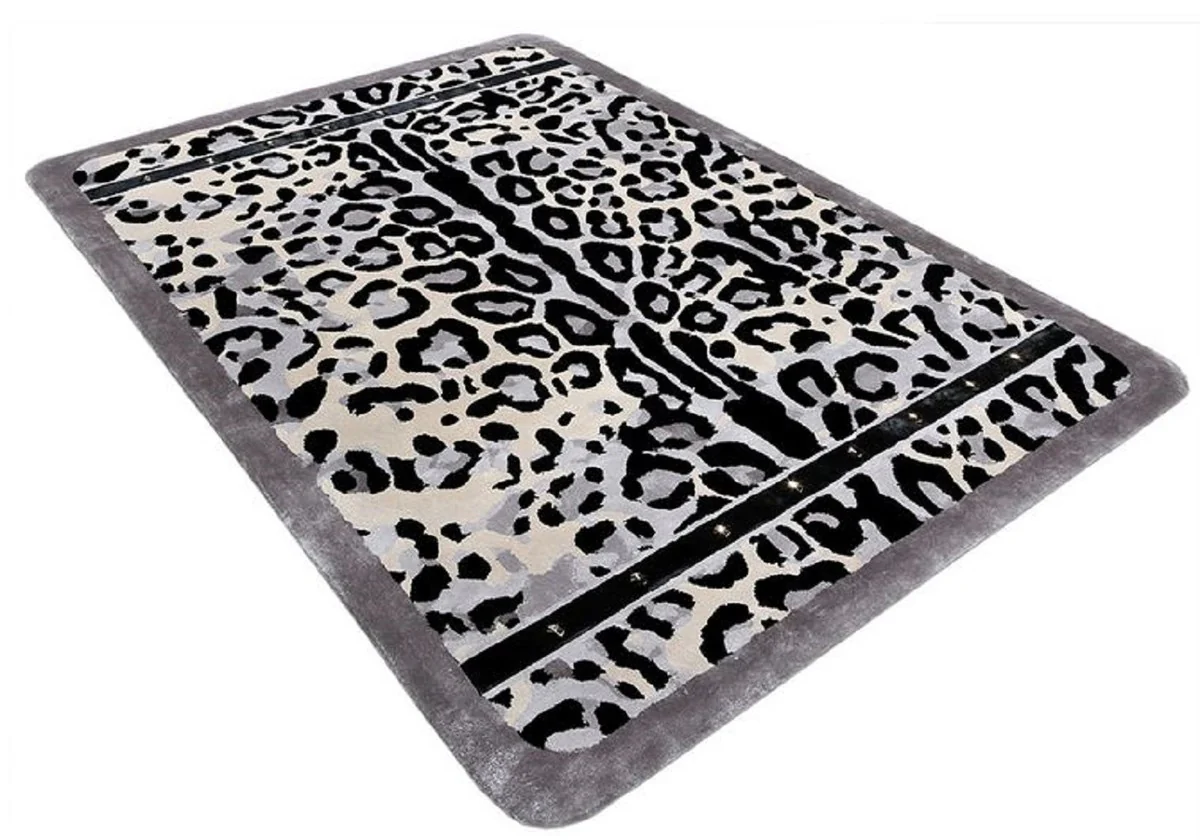 Luxury carpet with leopard design gray / cream / black 160 x 230 cm - Rectangular living room carpet - Modern bedroom carpet - Luxury interior - Luxury quality