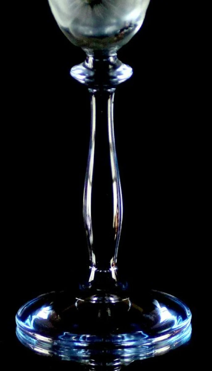 Luxury Baroque Champagne Glass Set of 6 Blue Ø 7 x H. 24.5 cm - Handmade and hand-engraved champagne glasses with flower design - Hotel & Restaurant Accessories