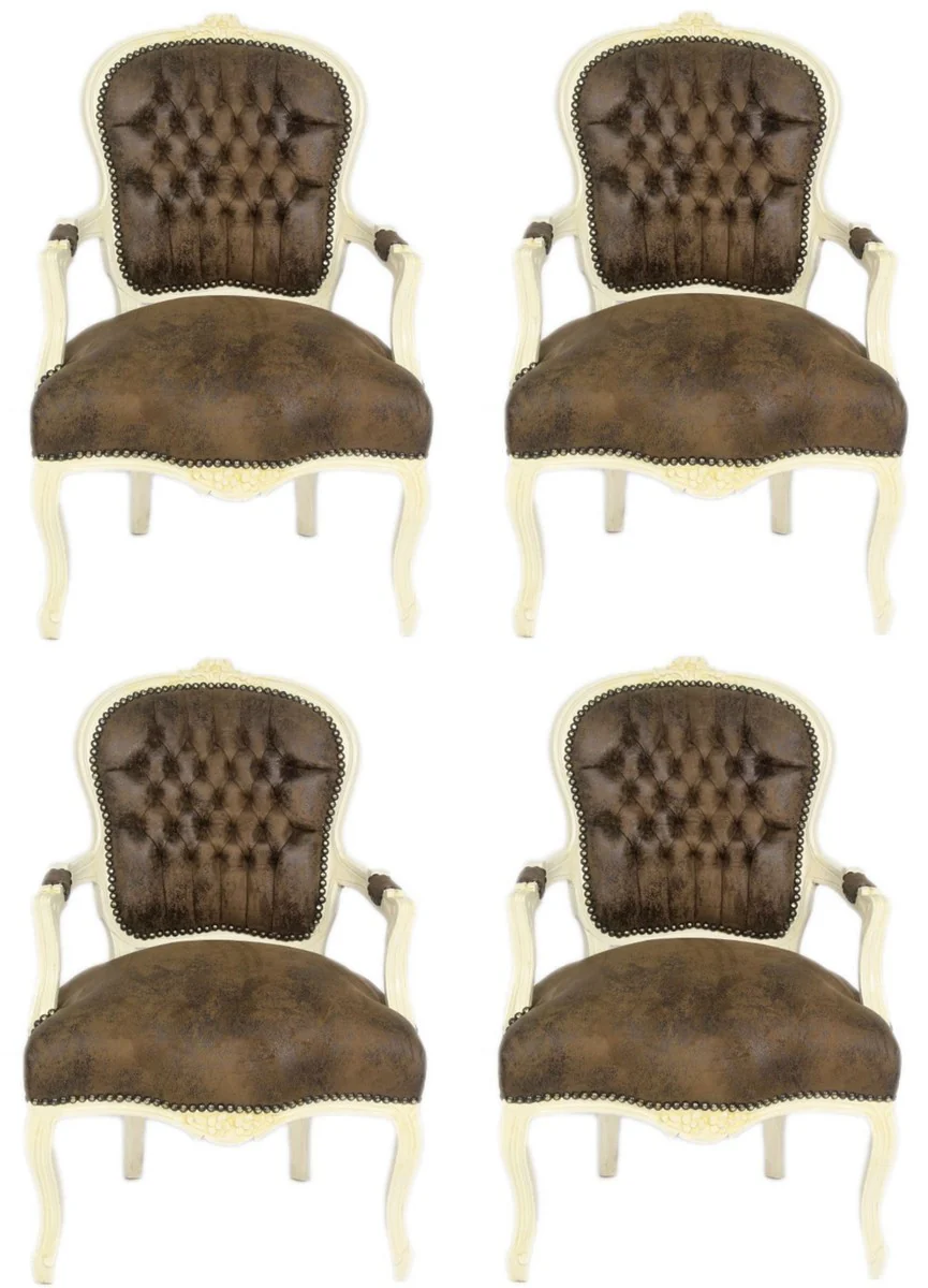 Baroque salon chair set brown / cream 60 x 50 x H. 93 cm - 4 handmade salon chairs with leather look - baroque furniture