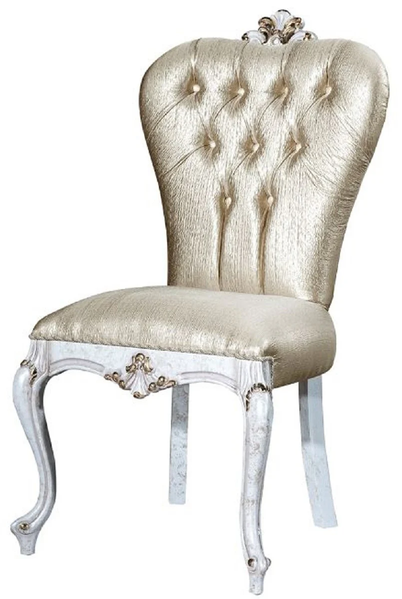Luxury Baroque Dining Chair Gold / Antique White / Gold - Handcrafted Solid Wood Kitchen Chair - Baroque Dining Room Furniture