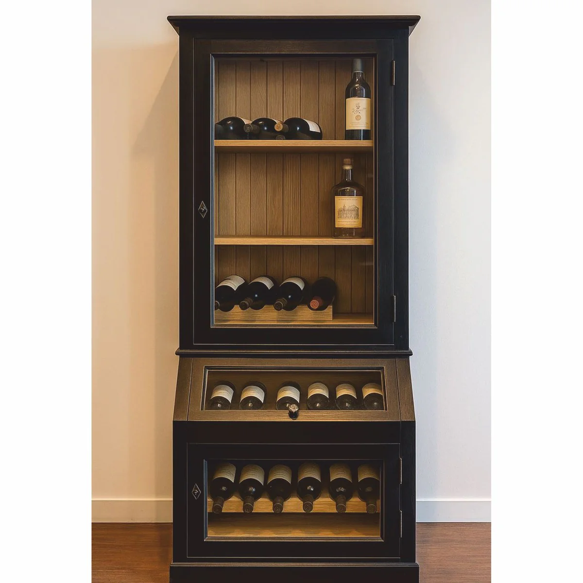 Landhausstil Weinschrank Schwarz / Naturfarben 60 cm - Landhausstil Bar Möbel