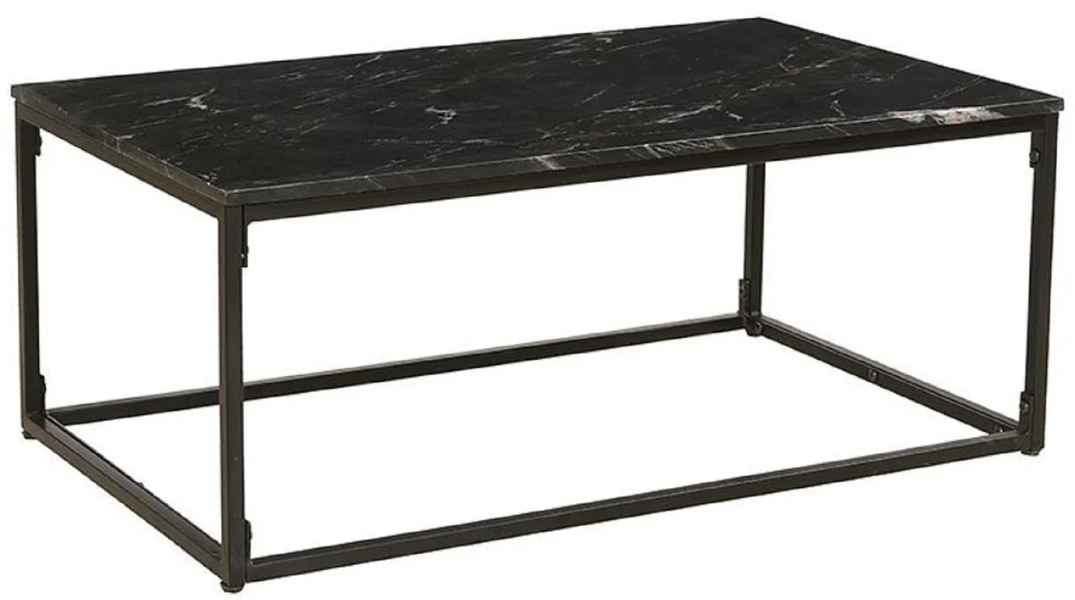 Luxury Coffee Table Black - Rectangular Metal Living Room Table with Marble Top - Living Room Furniture - Luxury Furniture