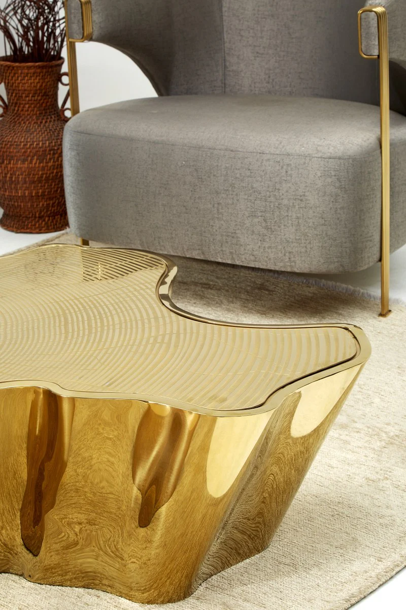 Luxury coffee table gold 127 x 90 x H. 30 cm - stainless steel living room table - luxury living room & hotel furniture