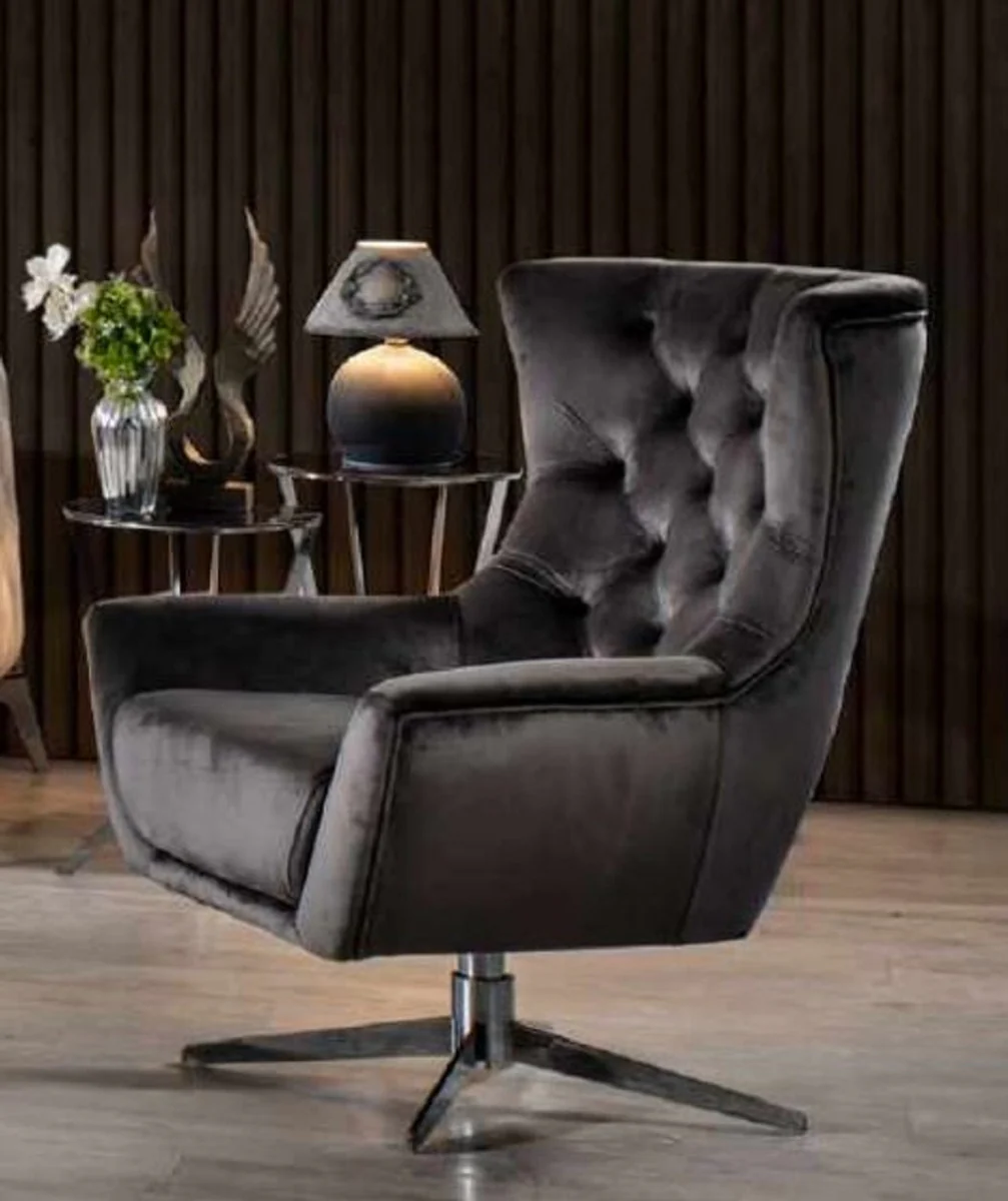 Luxury Chesterfield swivel armchair gray / silver 85 x 85 x H. 95 cm - Living room armchair - Chesterfield living room furniture