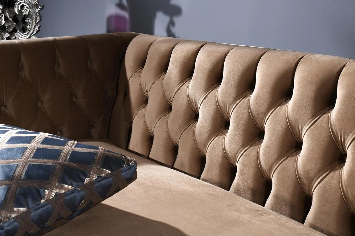 Luxury Baroque Chesterfield Sofa Beige / Silver 250 x 92 x H. 85 cm - Baroque Furniture