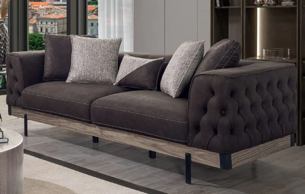 Luxury Chesterfield 3-seater sofa brown / black 240 x 96 x H. 75 cm - Living room sofa - Hotel sofa - Living room furniture - Chesterfield furniture - Luxury furniture - Luxury furnishings