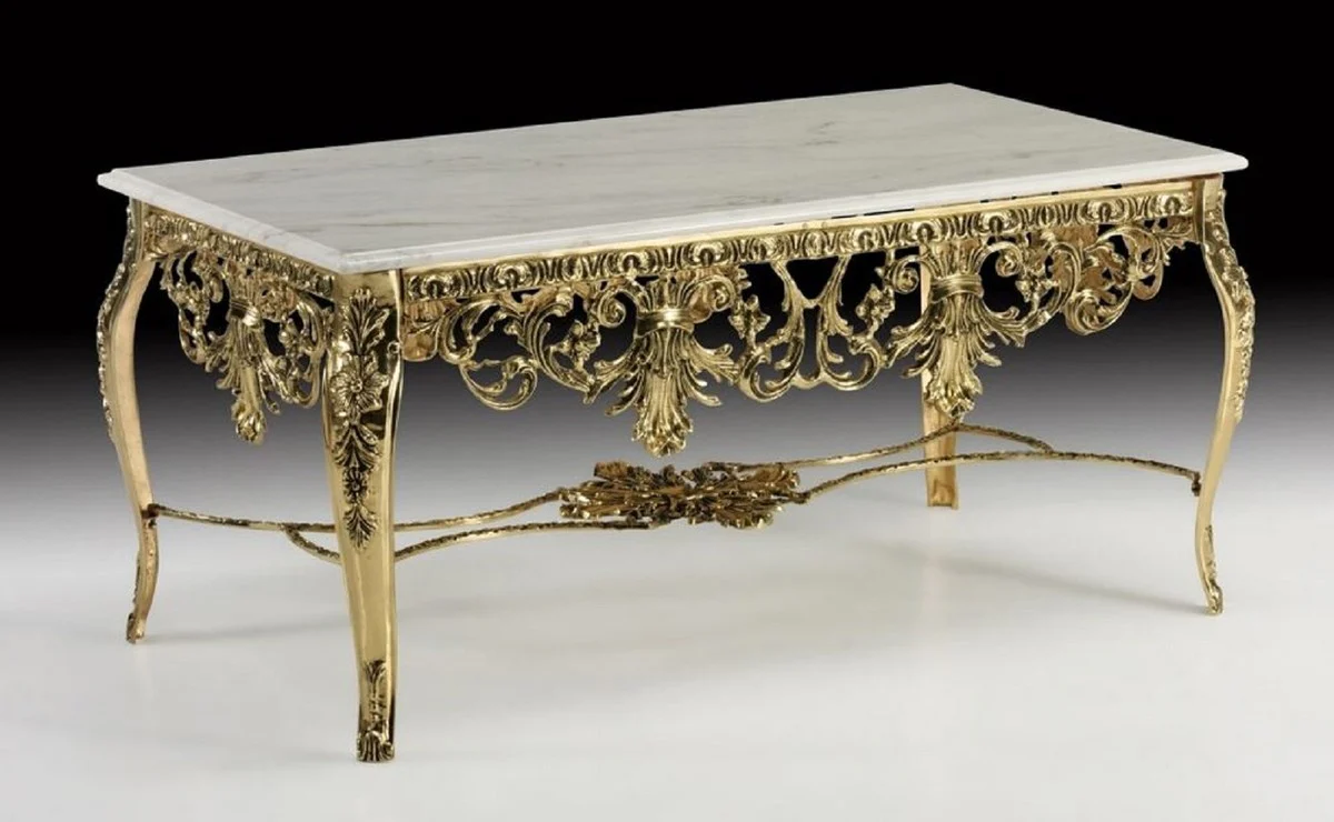 Luxury Baroque coffee table with marble top gold / white 118 cm - Baroque living room furniture