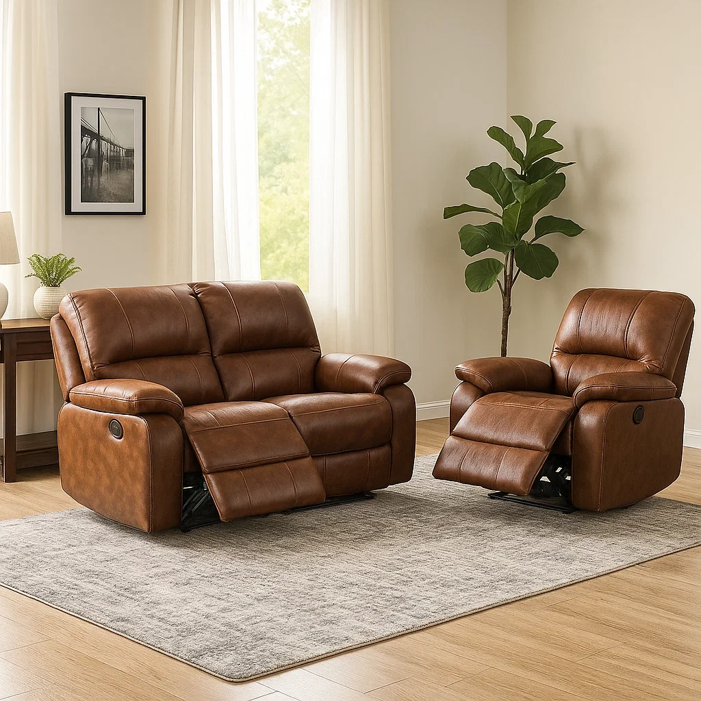 Sofagarnitur, 3-Sitzer, Kunstleder, braun, Kombination aus Sessel und Doppelsofa, verstellbar, Sessel 90x95x100 cm, Sofa 160x95x100 cm, Wohnzimmer - L4Onv17yrGY1