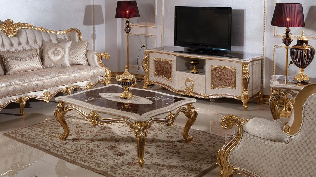 Luxury baroque side table white / brown / gold H. 60 cm
