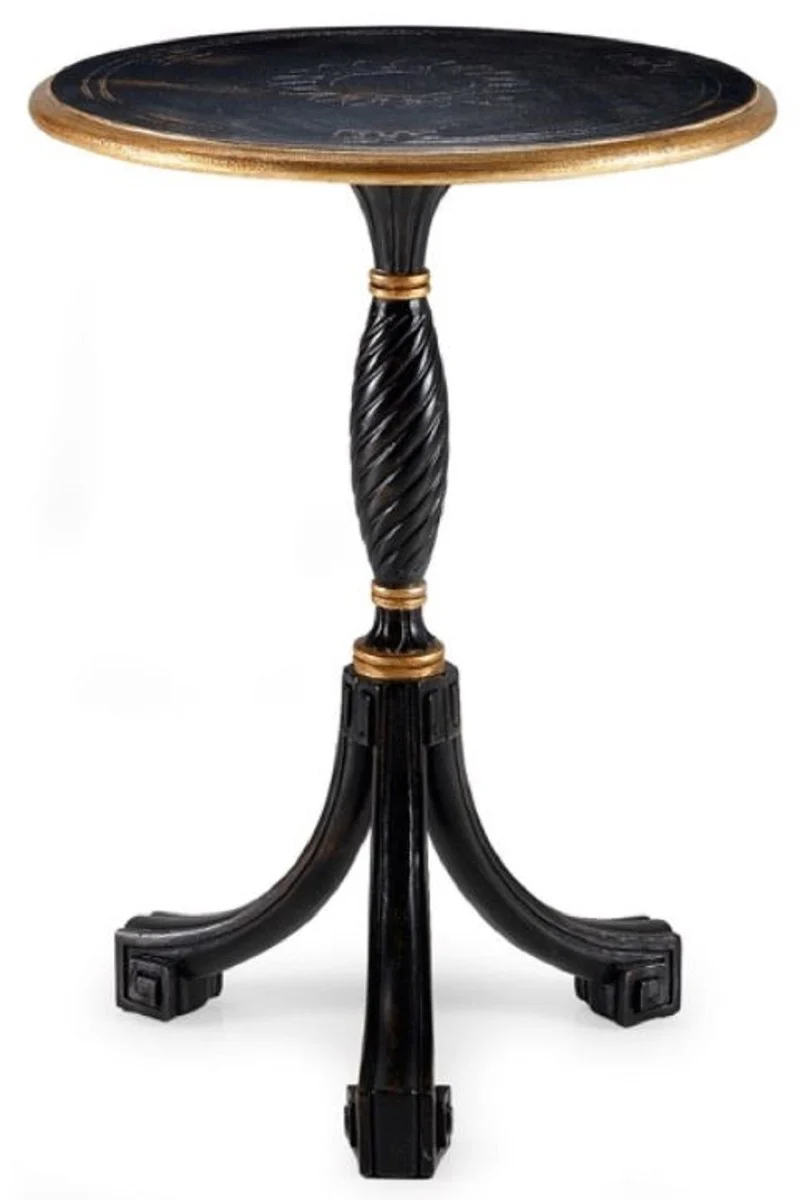 Luxury Baroque Side Table Antique Black / Antique Gold - Round Baroque Style 3-Leg Solid Wood Table - Luxury Baroque Style Furniture - Baroque Furniture - Luxury Quality - Made in Italy