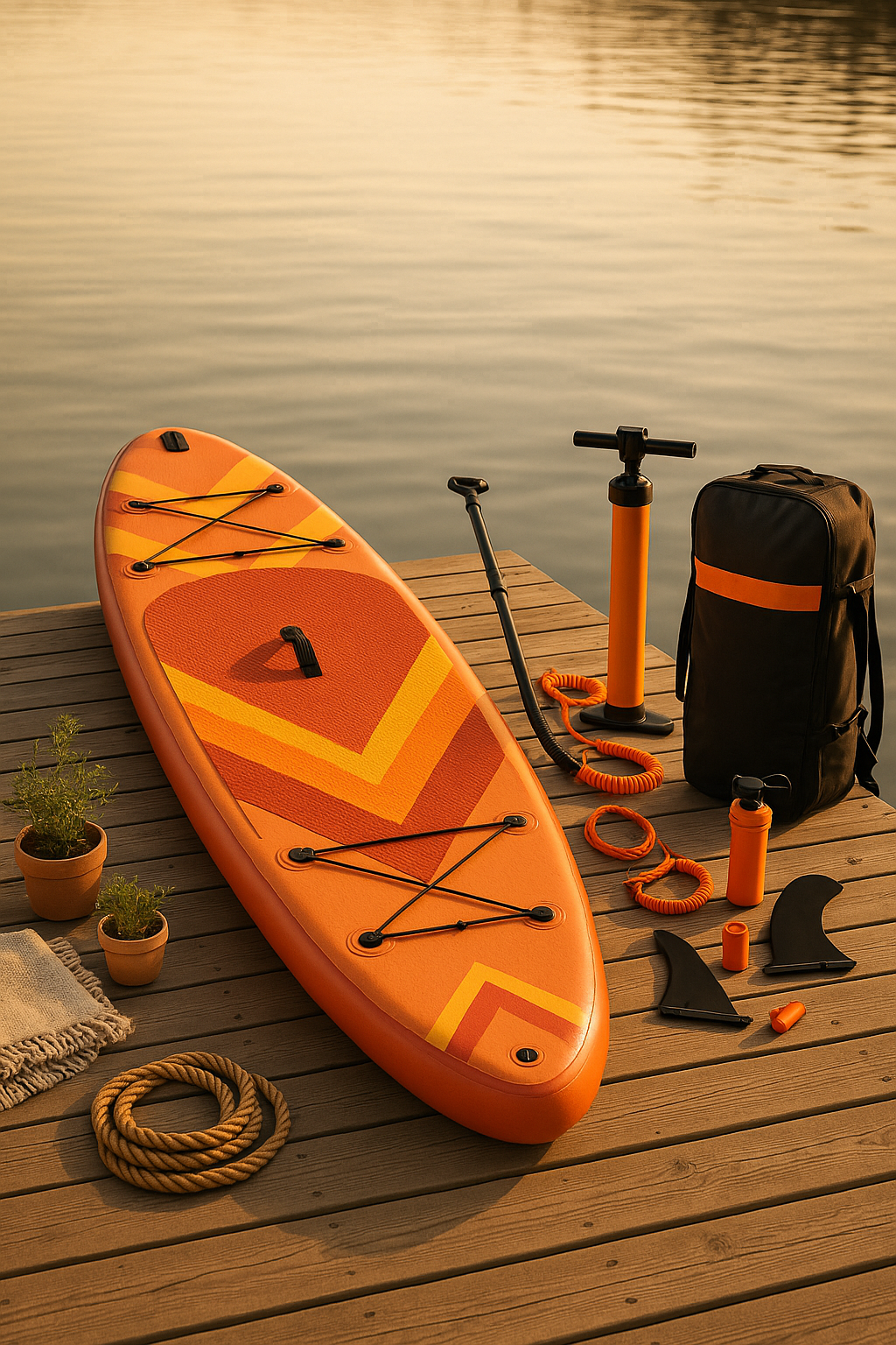 Aufblasbares orange-gelbes PVC-Paddleboard für See und Strand, 320 x 84 x 15 cm, muiuiZx534rC