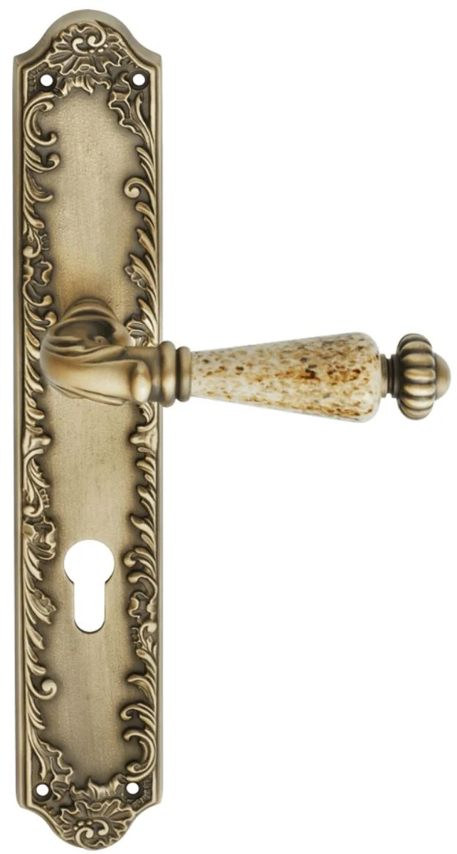 Baroque door handle set brass patinated 14.5 x H. 30 cm - Baroque style door handle set with elegant porcelain handle