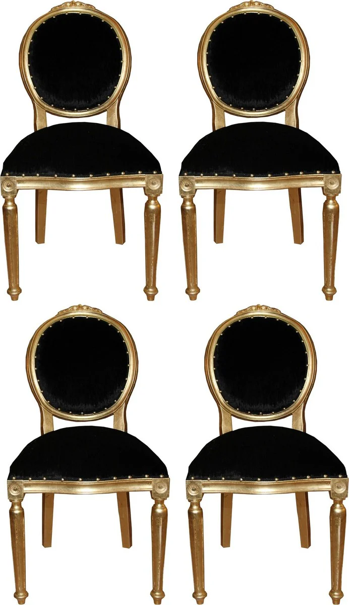 Luxury Baroque dining room set medallion black / gold 50 x 52 x H. 99 cm - 4 handmade dining room chairs - Baroque dining room furniture