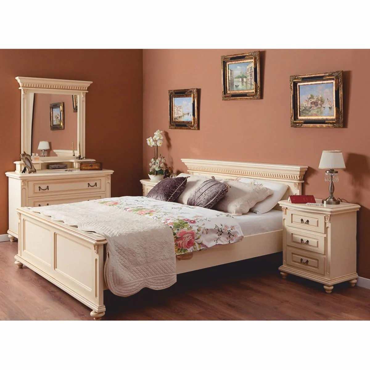 Luxury Baroque double bed cream 180 x 200 cm - Baroque bedroom furniture